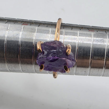 Ring Copper Natural African Amethyst Rough Raw Purple Stone Size 10