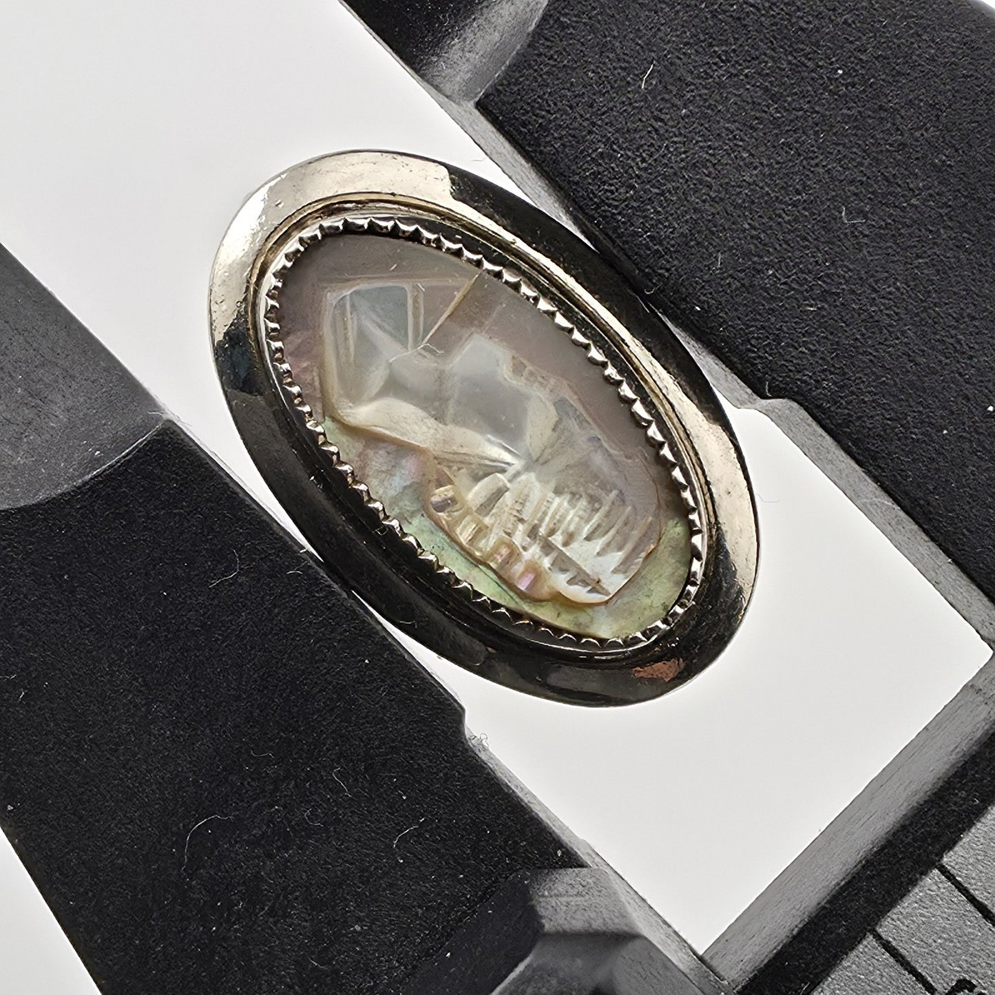 SARAH COVENTRY Cameo Earrings 925 Sterling Silver Art Deco Abalone Shell 1969