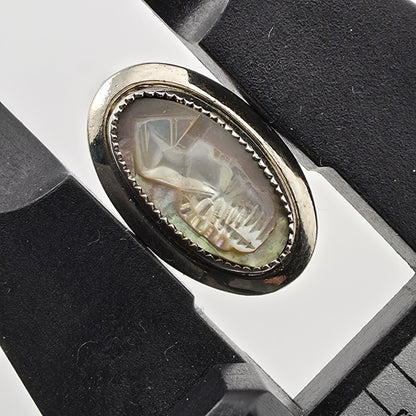 SARAH COVENTRY Cameo Earrings 925 Sterling Silver Art Deco Abalone Shell 1969
