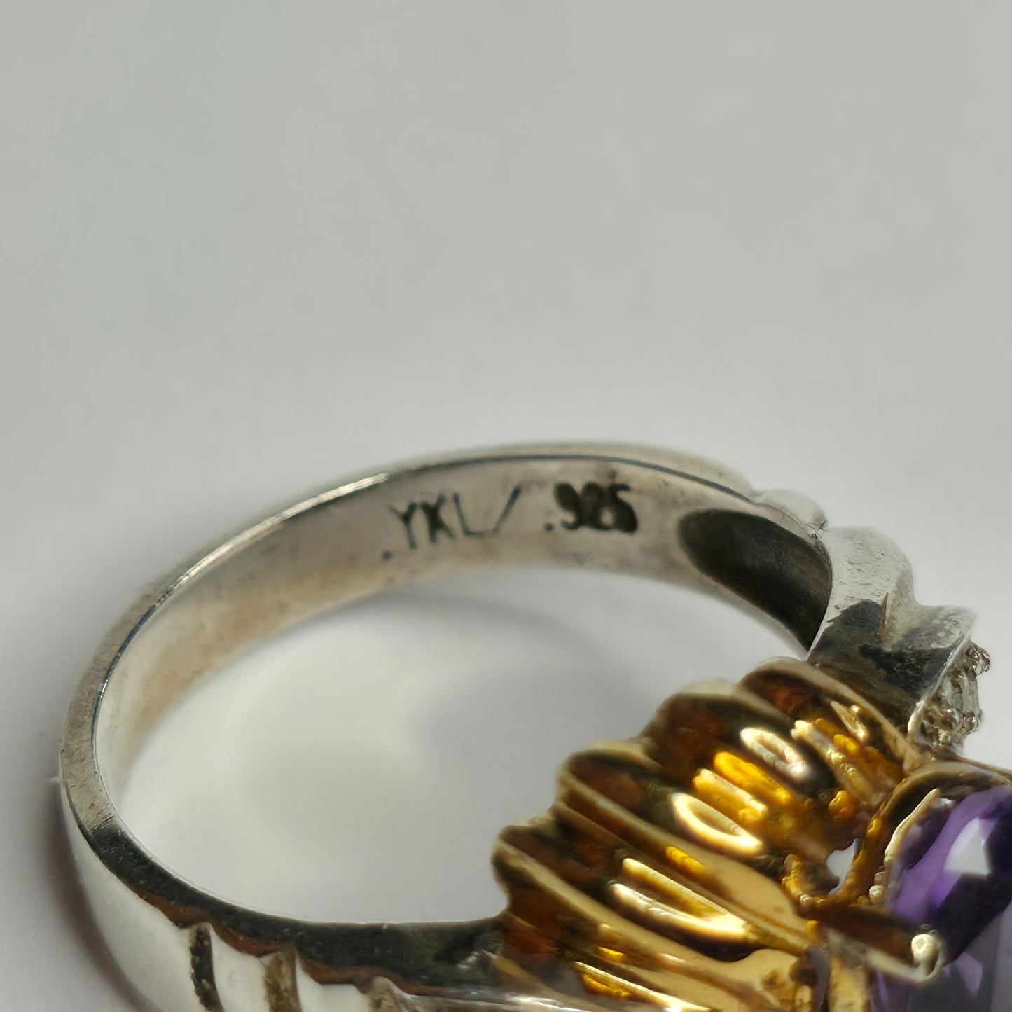 Sterling Silver 925 Ring  Gold Plating Purple Amethyst  YKL 6.25  Vintage