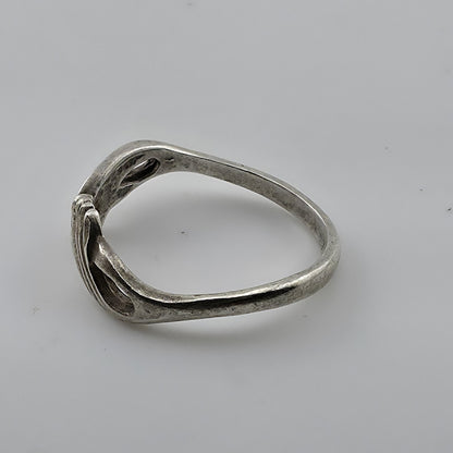 Sterling Silver Double Fan Diamond Cut Curved Unique Band Ring Size 7 Vintage