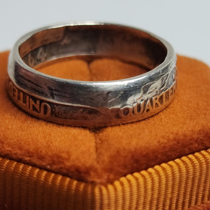 1964 Quarter Dollar Coin Ring Size 8 90% Silver Handmade Ring Tested USA Vintage