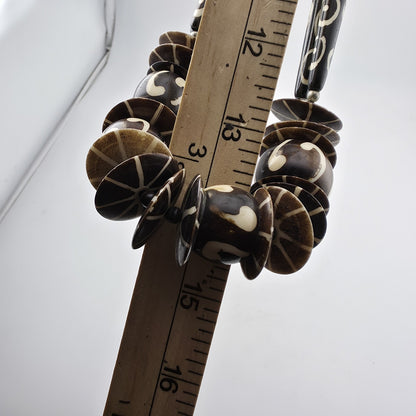 Tribal Necklace Tibetan dZi African Batik Beads Vintage 30in