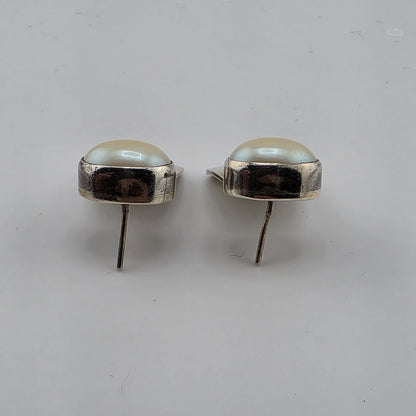 STERLING SILVER EARRINGS FAUX PEARLS Abstract Native Heavy - 1 1/8"