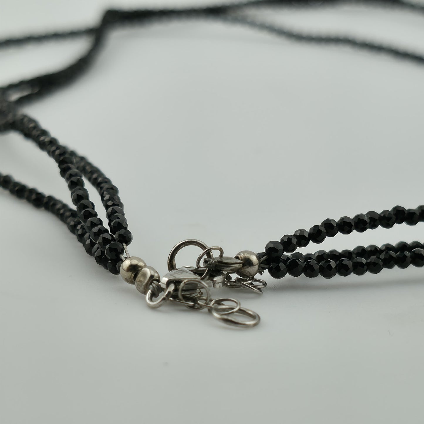 Thai Black Spinel Bead Necklace 3-Layer Necklace in 925 Sterling 18 in 55 ctw