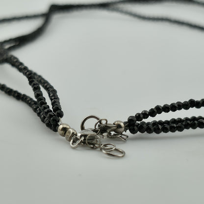 Thai Black Spinel Bead Necklace 3-Layer Necklace in 925 Sterling 18 in 55 ctw