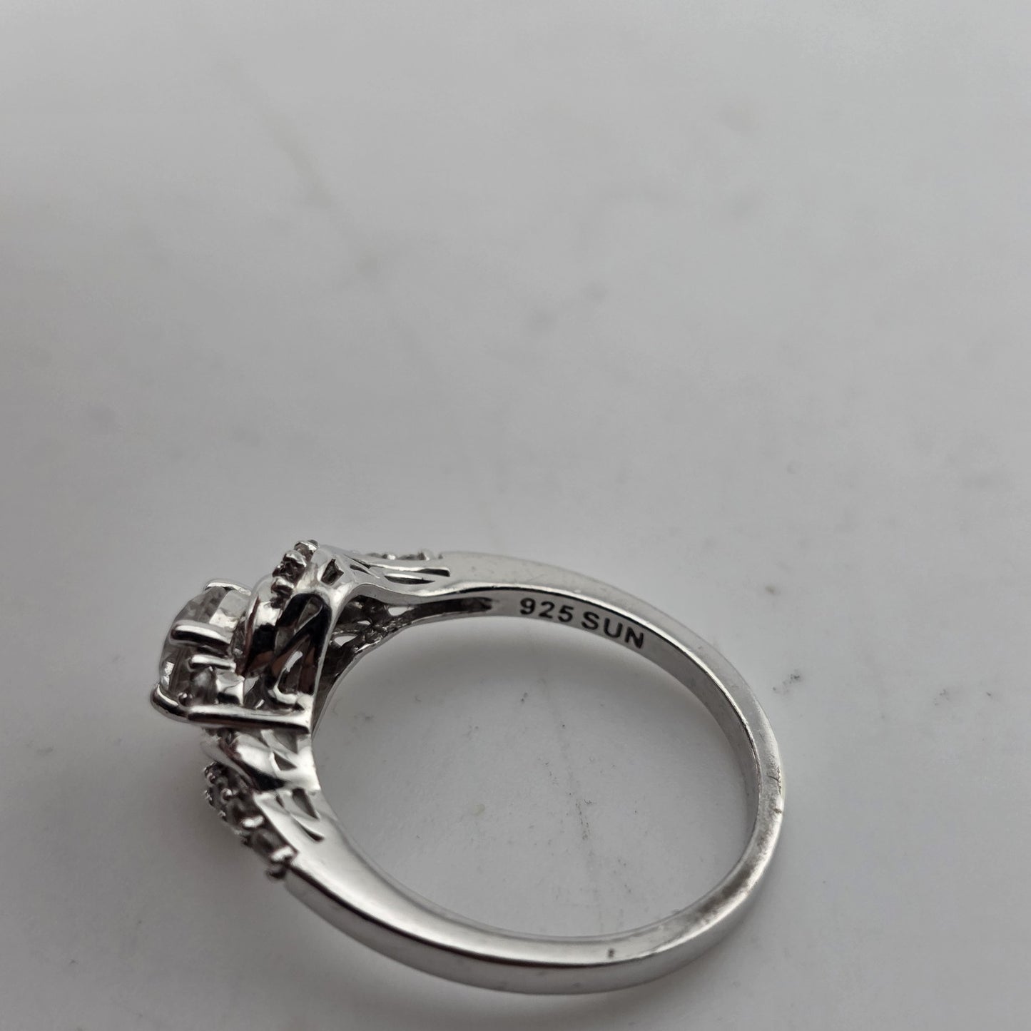 Sterling Silver Ring  925 Size 6.75 White Colorless Stone