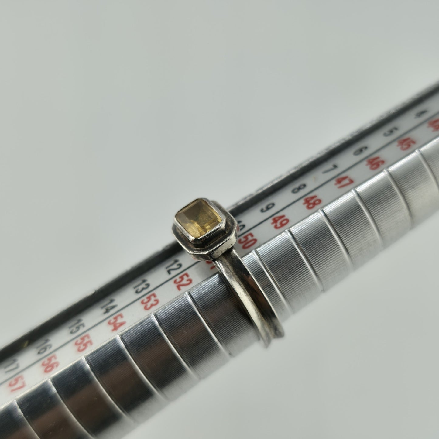 925 Sterling Silver Ring Yellow Gemstone Rectangle  Sz 5.75 Vintage