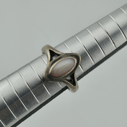 Sterling Silver Marquise Agate Ring Size 5.5 Modernist Mid Century Brutalist VTG