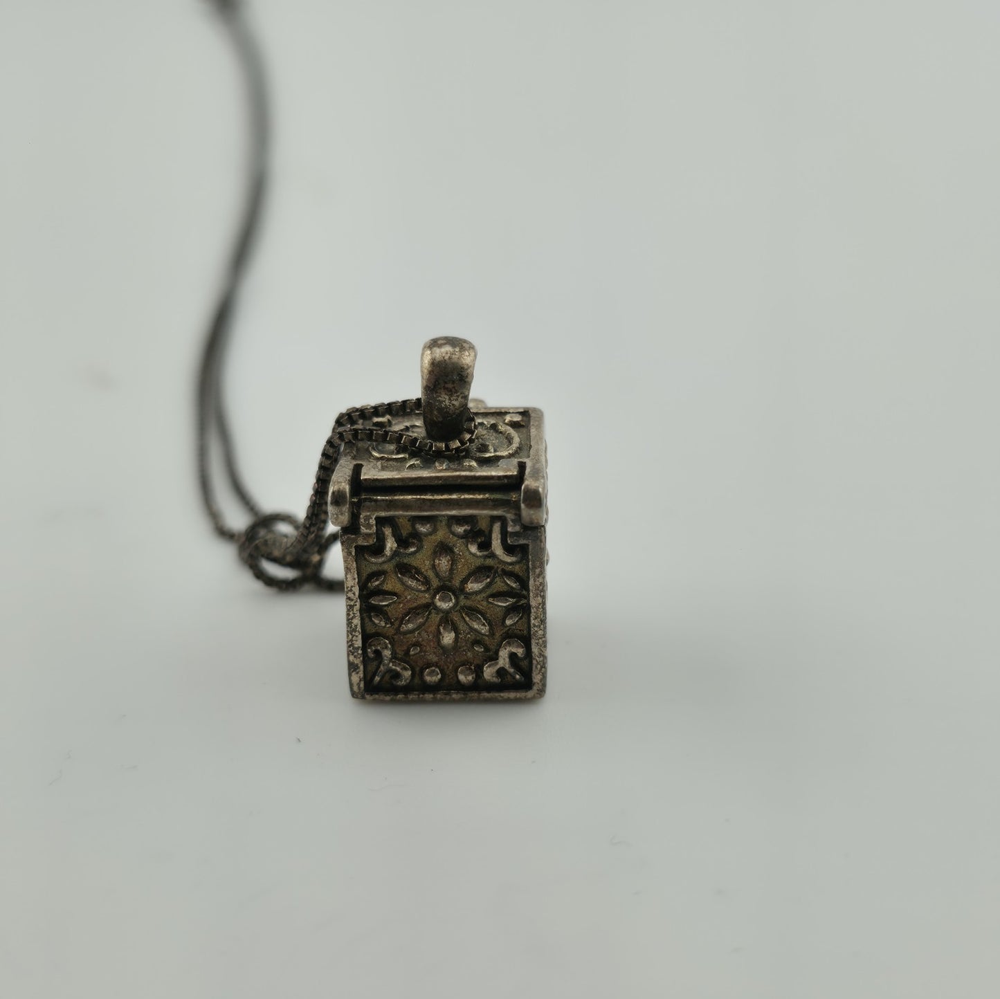 Vintage Sterling Silver Prayer Box Charm Pendant Cross Christian 925 16" Necklac