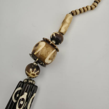 Tribal Necklace Tibetan dZi African Batik Beads Vintage 30in