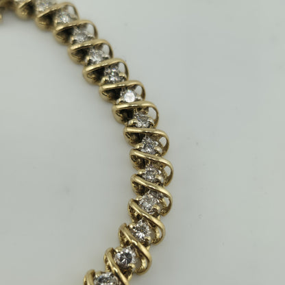 14k Yellow Gold 1.50CT Round Cut Diamond "S" Link S Figure Tennis Bracelet 7"