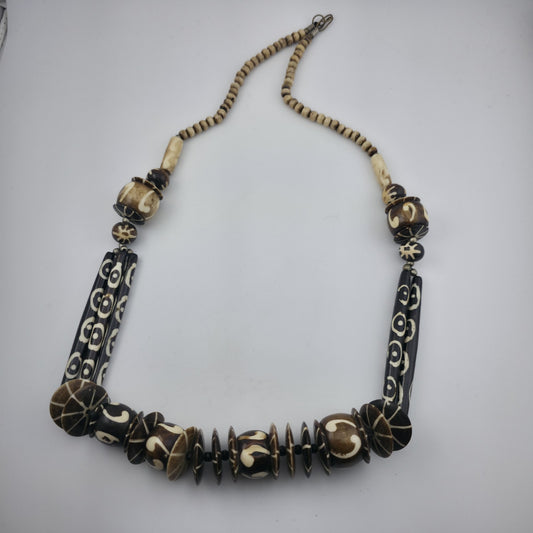 Tribal Necklace Tibetan dZi African Batik Beads Vintage 30in