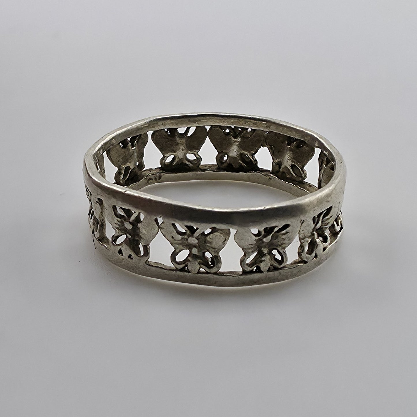 Sterling Silver Rimmed Openwork Butterfly Band Ring 925 Sz: 8