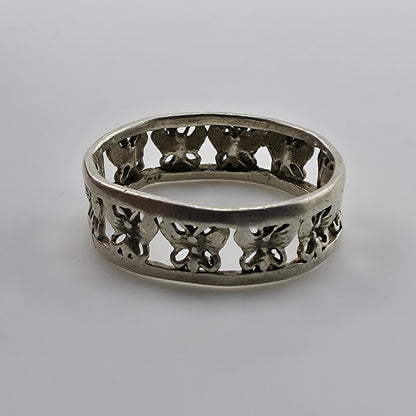 Sterling Silver Rimmed Openwork Butterfly Band Ring 925 Sz: 8