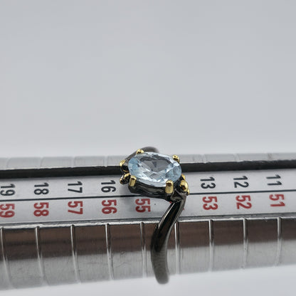 Natural Blue Topaz Ring 925 Sterling Silver Size 7 Black Oxidized Two-Tone