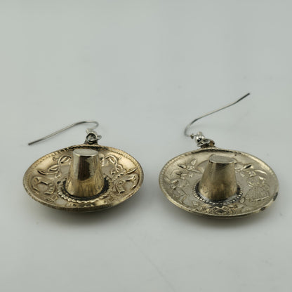 Mexico Silver Sombrero Hat Dangle Earrings Southwestern  Vintage