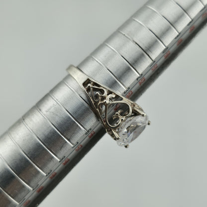 Chateau D'Argent Ring 2.5ct Zirconia Sterling Silver 6.75 Vintage HeartOpen Work