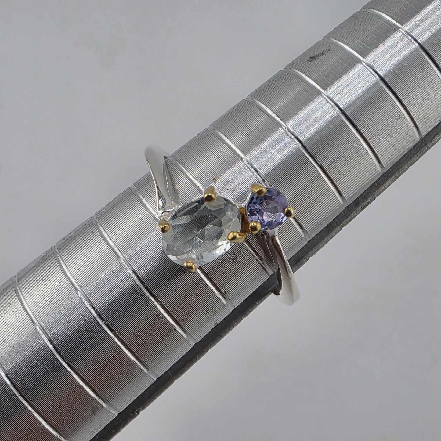 925 Sterling Silver Natural Blue Topaz Ring Size 7 Abstract Artisan Jewelry