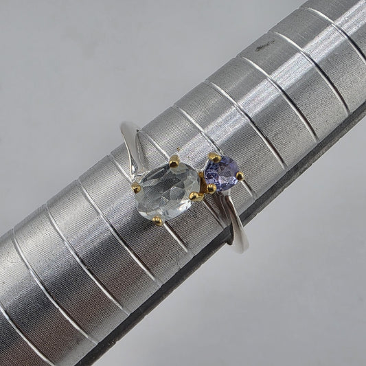 925 Sterling Silver Natural Blue Topaz Ring Size 7 Abstract Artisan Jewelry