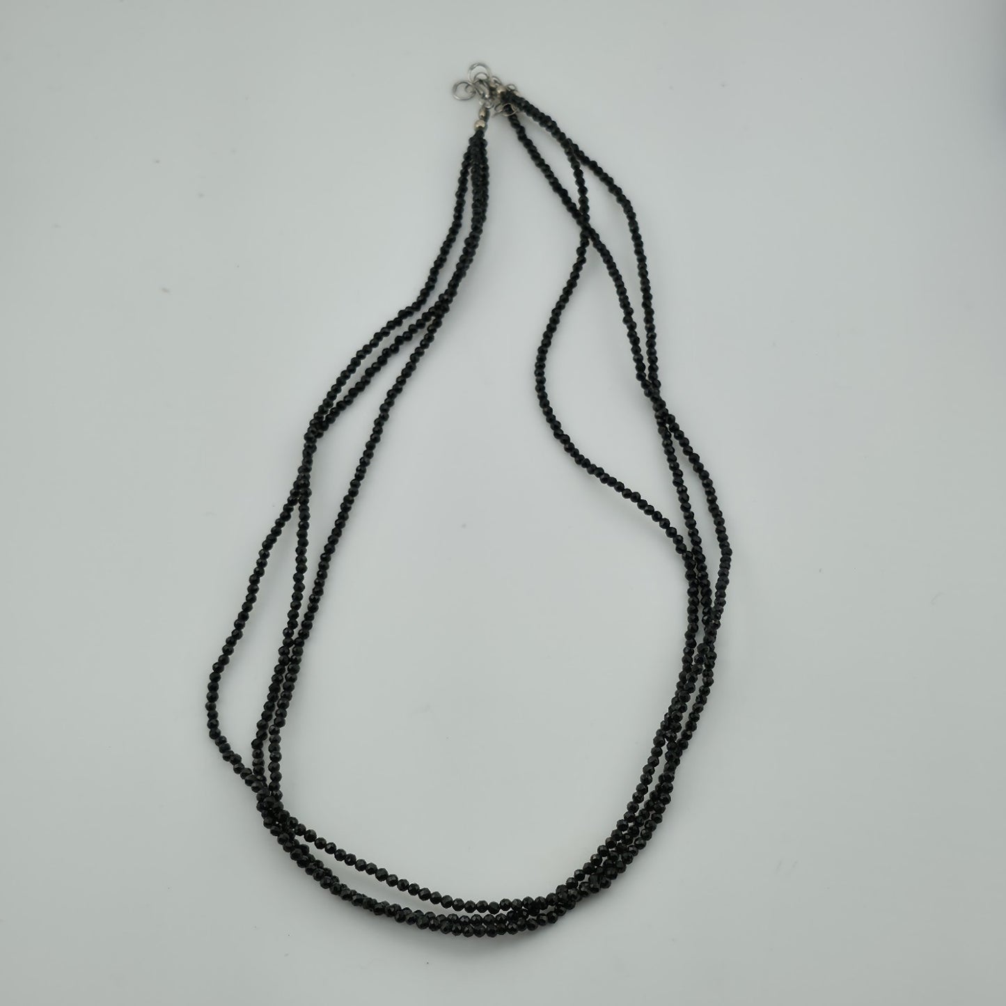 Thai Black Spinel Bead Necklace 3-Layer Necklace in 925 Sterling 18 in 55 ctw