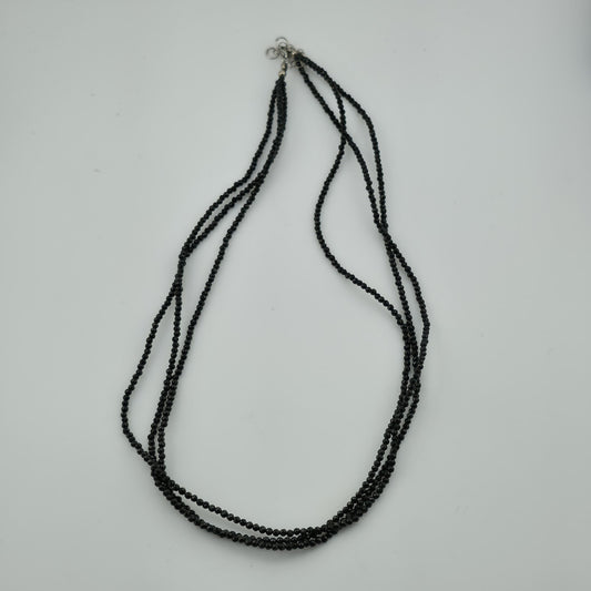 Thai Black Spinel Bead Necklace 3-Layer Necklace in 925 Sterling 18 in 55 ctw