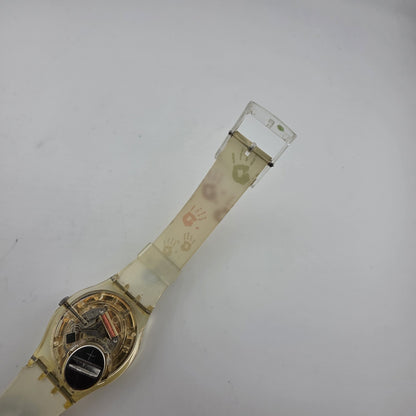 Swatch Watch SAUTE MOUTON Watch GK384 Foot Hand Print crayon 2002 New Battery