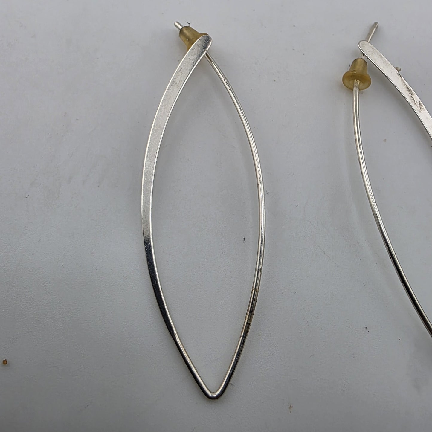 Sterling Silver Long Marquise Wire Earrings 925 Minimalist Dangle Signed