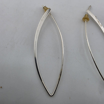 Sterling Silver Long Marquise Wire Earrings 925 Minimalist Dangle Signed