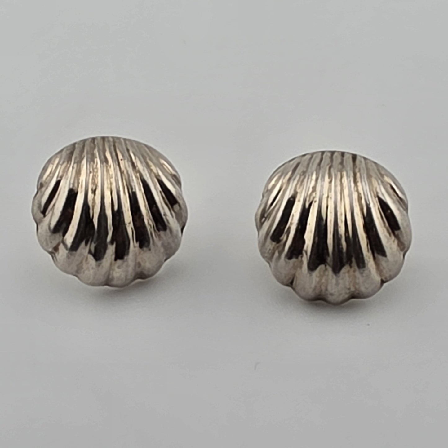 Vintage Earrings Oxidized Sterling Silver 925 Shell Puffy ND 80s 90s