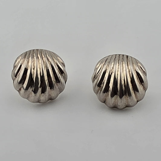 Vintage Earrings Oxidized Sterling Silver 925 Shell Puffy ND 80s 90s