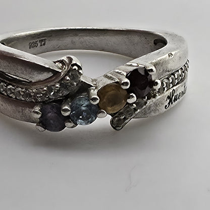 Sterling Silver 925 Huerta Multi Stone Ring CZ Accent Band Size 5 Vintage