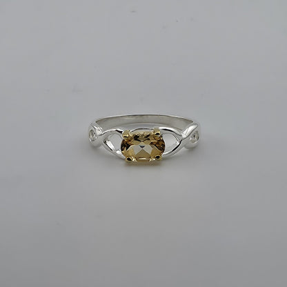 Sterling Silver Citrine Ring Size 6.5 Handmade Two-Tone Gold Accent 925