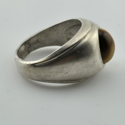 STERLING Silver Ring NATURAL TIGERS EYE Size 8 9gr Chunky Cigar Ring