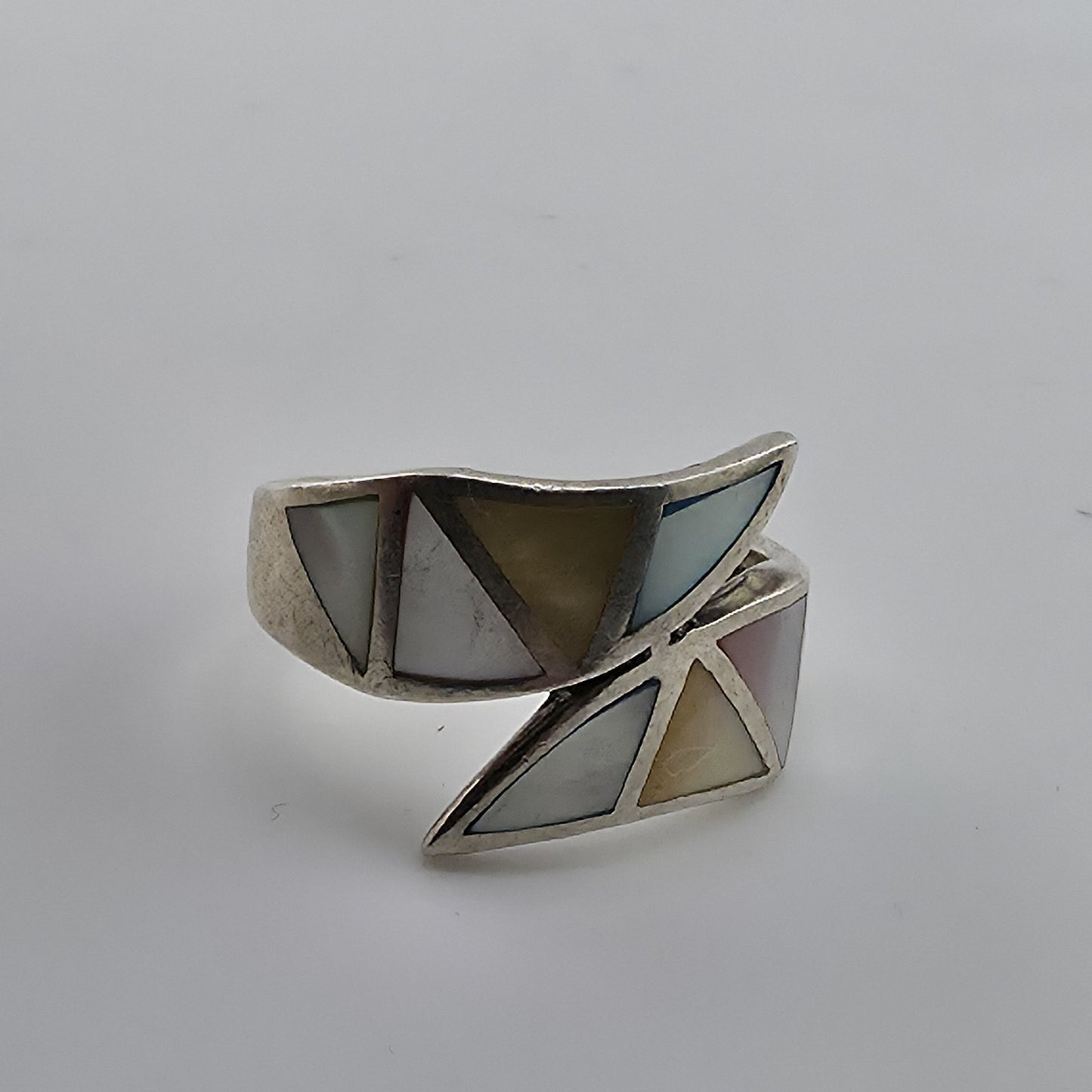 Sterling Silver 925 Multi-Stone Inlay Wrap Ring Size 6.75 Artisan