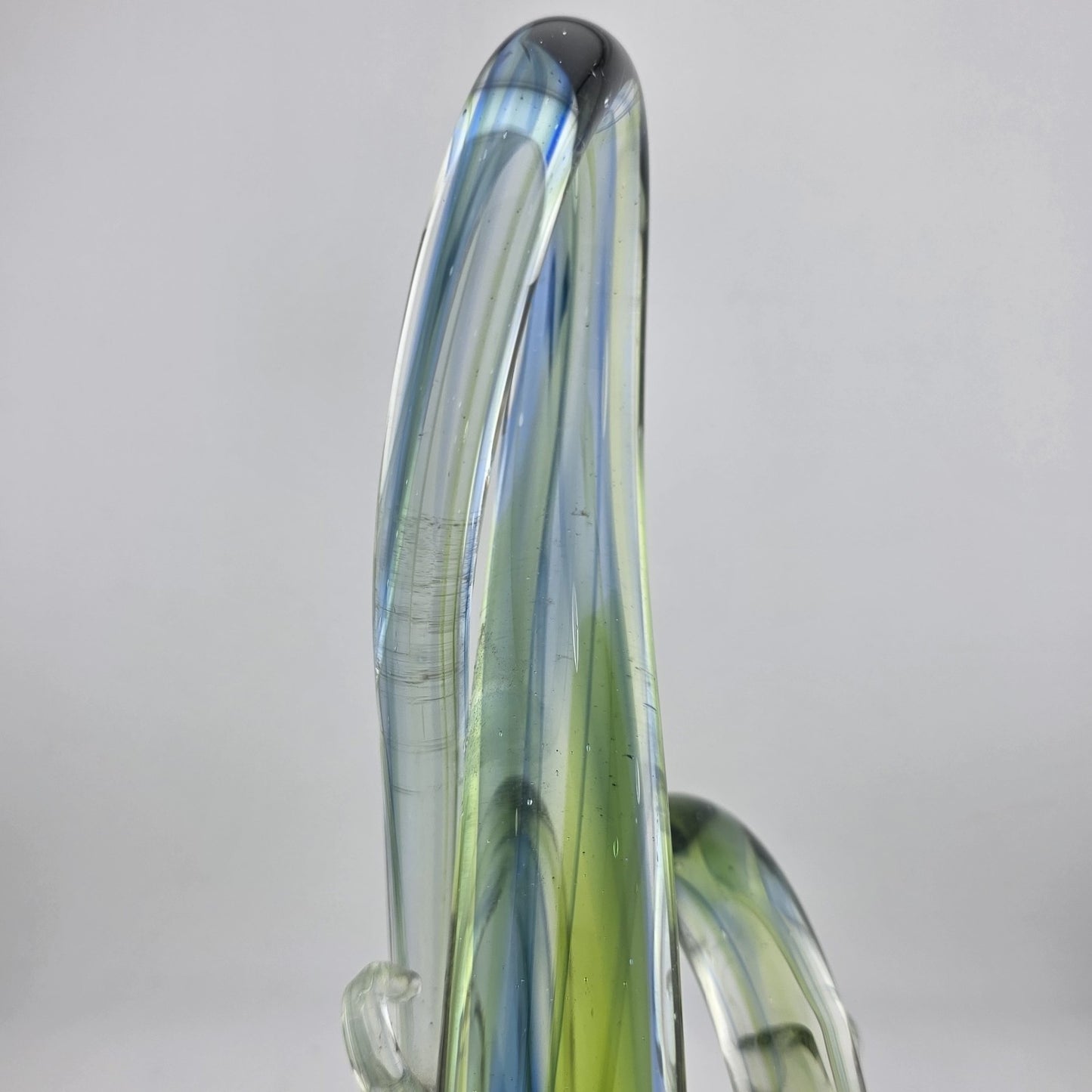 Hand Blown Music Treble Clef 10" Art Glass Sculpture Blue Green Infinity Vintage