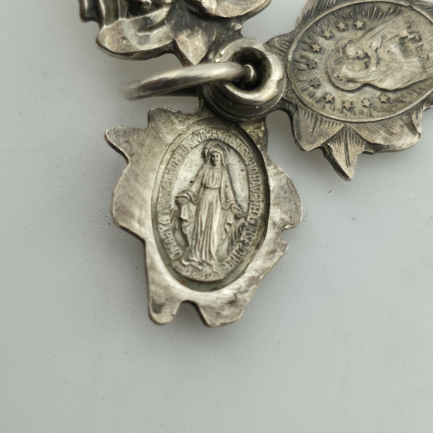 ORNATE ART DECO STERLING SILVER TRIPLE PART FLOWER RELIGIOUS CROSS CHARM 925