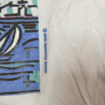 Paris Fran’s Eiffel Tower Art City Shirt Mens Medium White Abstract Vintage