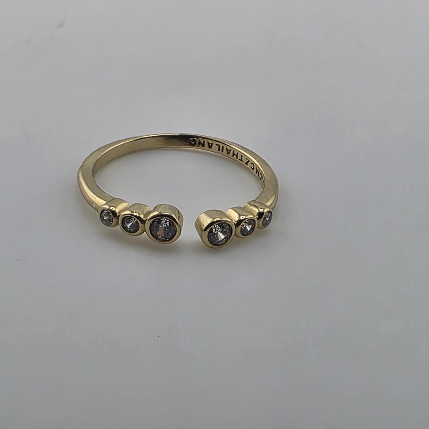 Gold Plated 925 Sterling Silver CZ Adjustable Ring Dainty Stackable Open Band