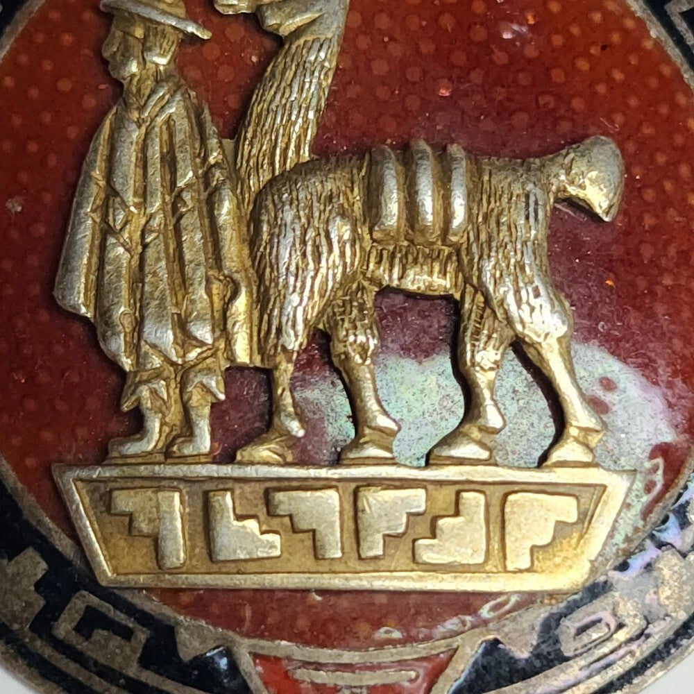 Peruvian Sterling Silver 925 PMD Enamel Llama Medal Keychain Vintage Red