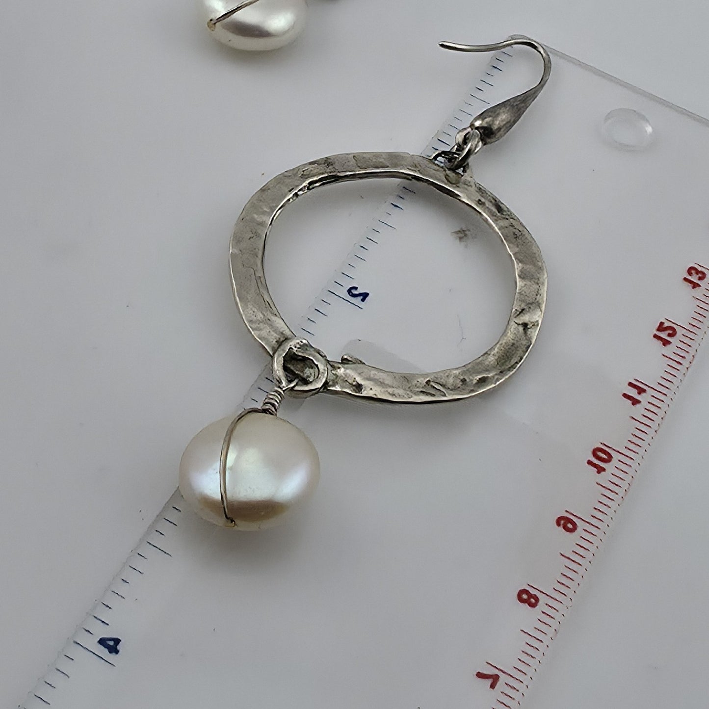 Sterling Silver Earrings Hammered Textured Hoops Dangle Freshwater Pearls 925