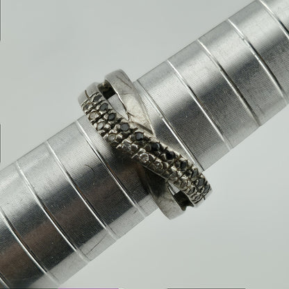 NF Sterling Silver Ring 925 Intertwined Crossover white black Stones Size 7
