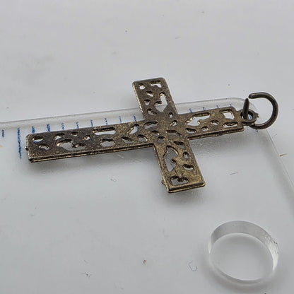 Sterling Silver Filigree Cross Pendant .75" Dainty Cute Floral Christianity Cath