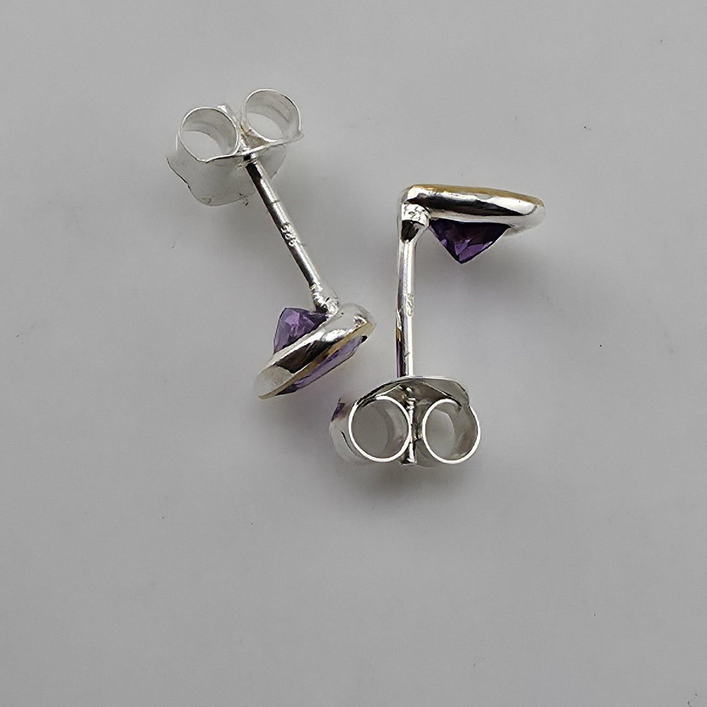 925 Sterling Silver Stud Earrings Natural Purple Amethyst Two Tone
