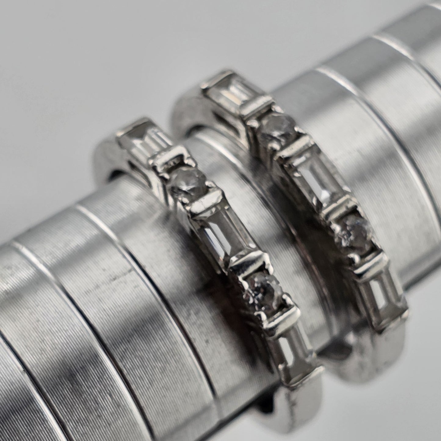 Estate Baguette & Round Colorless Stone Wedding Band  Stack Incomplete Sz 7.5