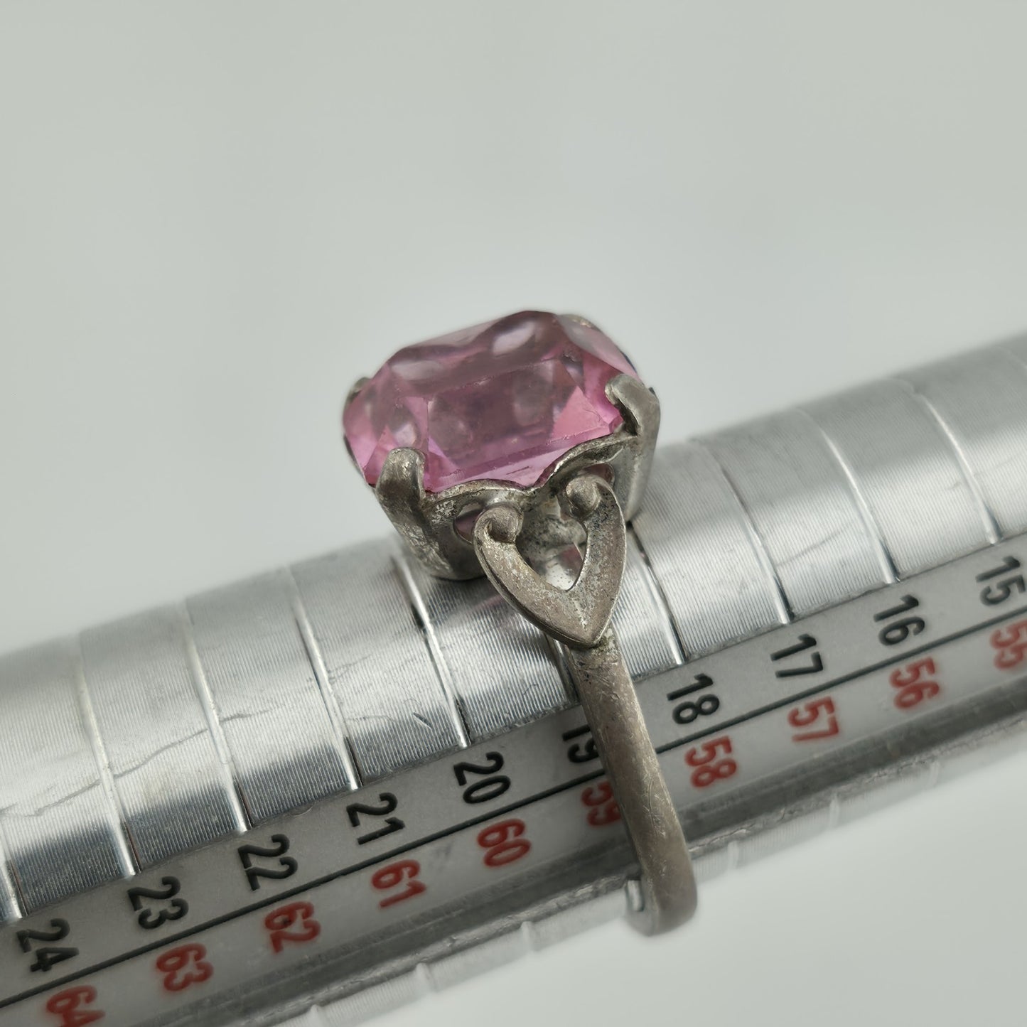Sterling Silver Ring Pink Stone 925 Size 8.75 Solitaire C & C Vintage