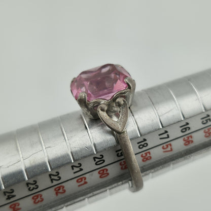 Sterling Silver Ring Pink Stone 925 Size 8.75 Solitaire C & C Vintage