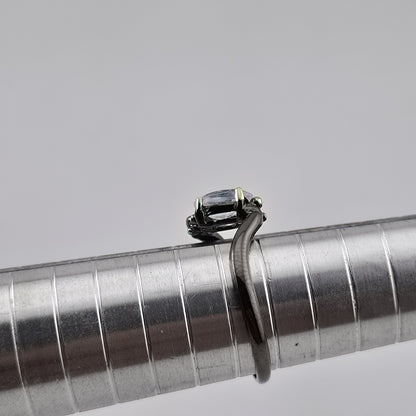 Natural Blue Topaz Ring 925 Sterling Silver Size 7 Black Oxidized Two-Tone