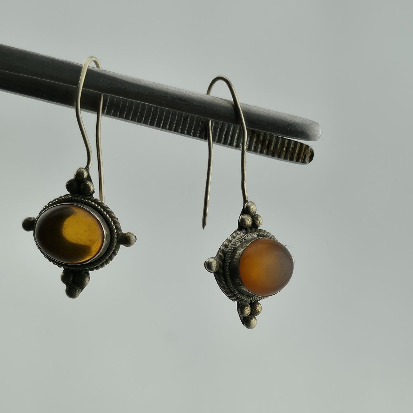 Vintage Sterling Silver 925 Earrings Yellow Stone