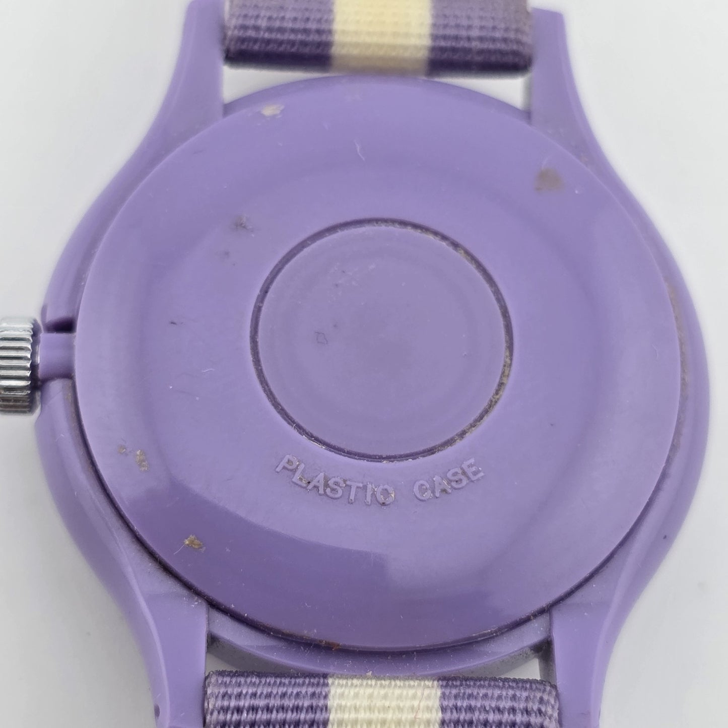 Picco Ms Piggy Watch Women Purple White Round Nylon Band Manual Wind Vintage